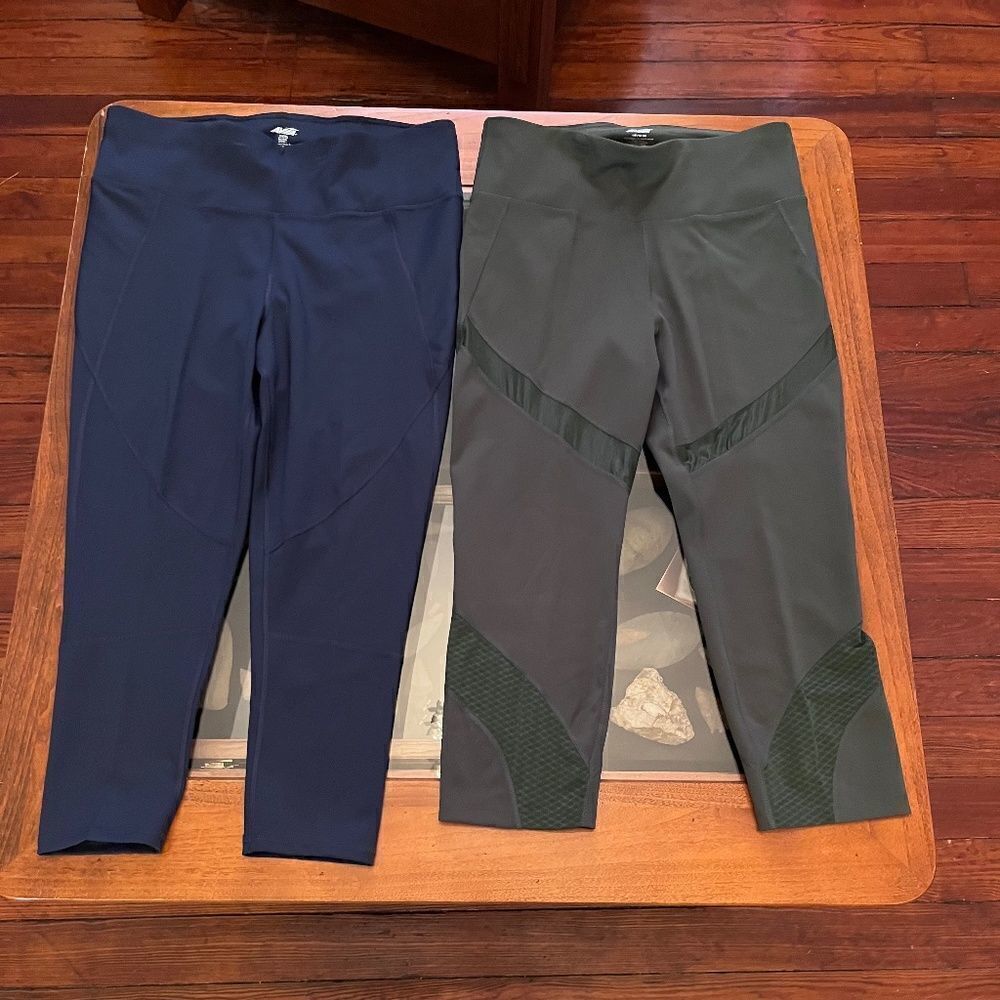 Avia 2 Pairs Large Leggings Work Out Athletic Blue Green Mesh